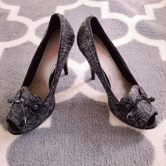 Tweed Peep Toe Platform Heels by Levity - Picture 6 of 11